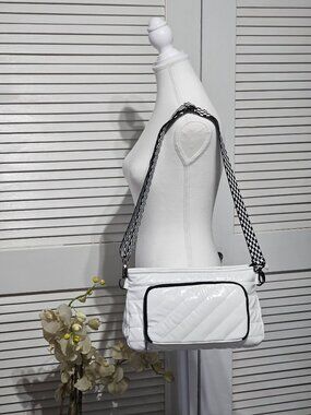 Think Royln Women Quilted White Glossy Finish  Bank Street XL Crossbody Bag 3305